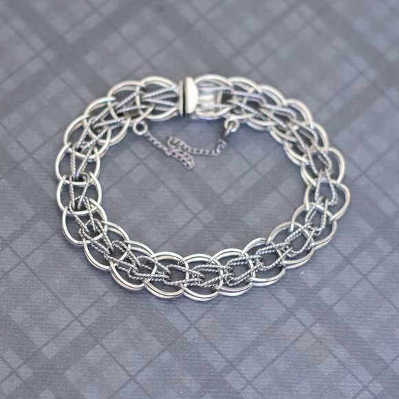 7 inch, Vintage Sterling Silver Intricate Chains Unique Bracelet, G48 - Picture 1 of 3